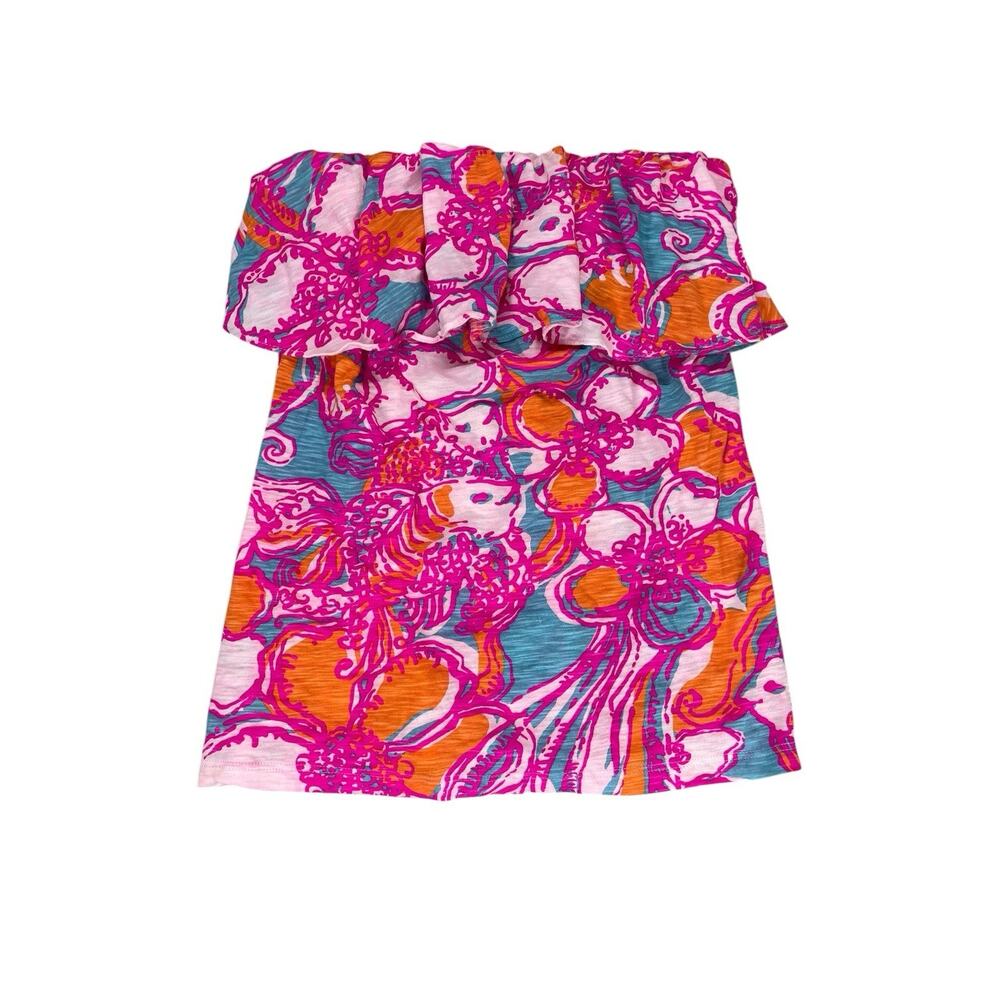 Lilly Pulitzer Wiley Ruffle Strapless Tube Top Womens Sz M Tropical Resort Wear
